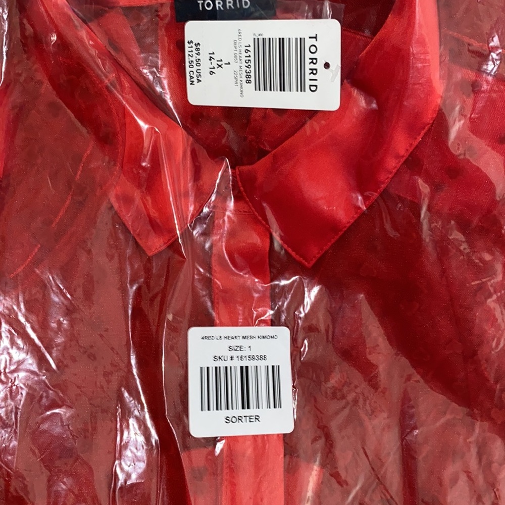 NWT TORRID Kimono - Button Front Mesh Red Hearts - Picture 8 of 9